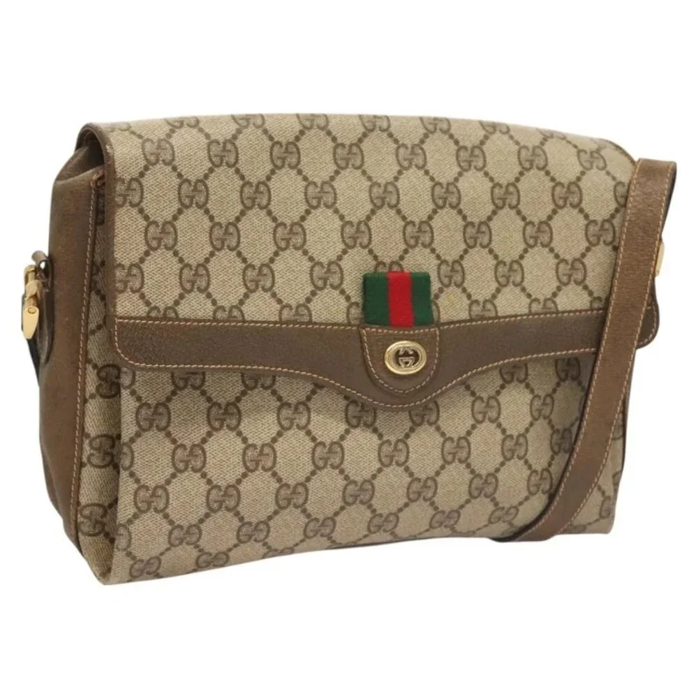 GUCCI GG Supreme Web Sherry Line Bag PVC Beige Gold 904 02 08 Auth 129908 - Picture 1 of 16